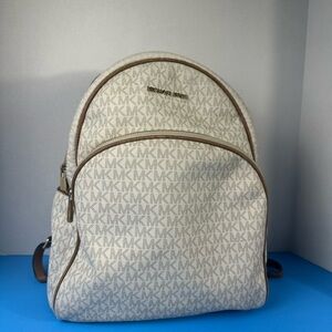 Michael Kors Cream and Brown Logo Backpack
